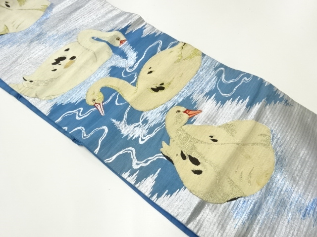 アンティーク　絽白鳥模様織出し名古屋帯（着用可）